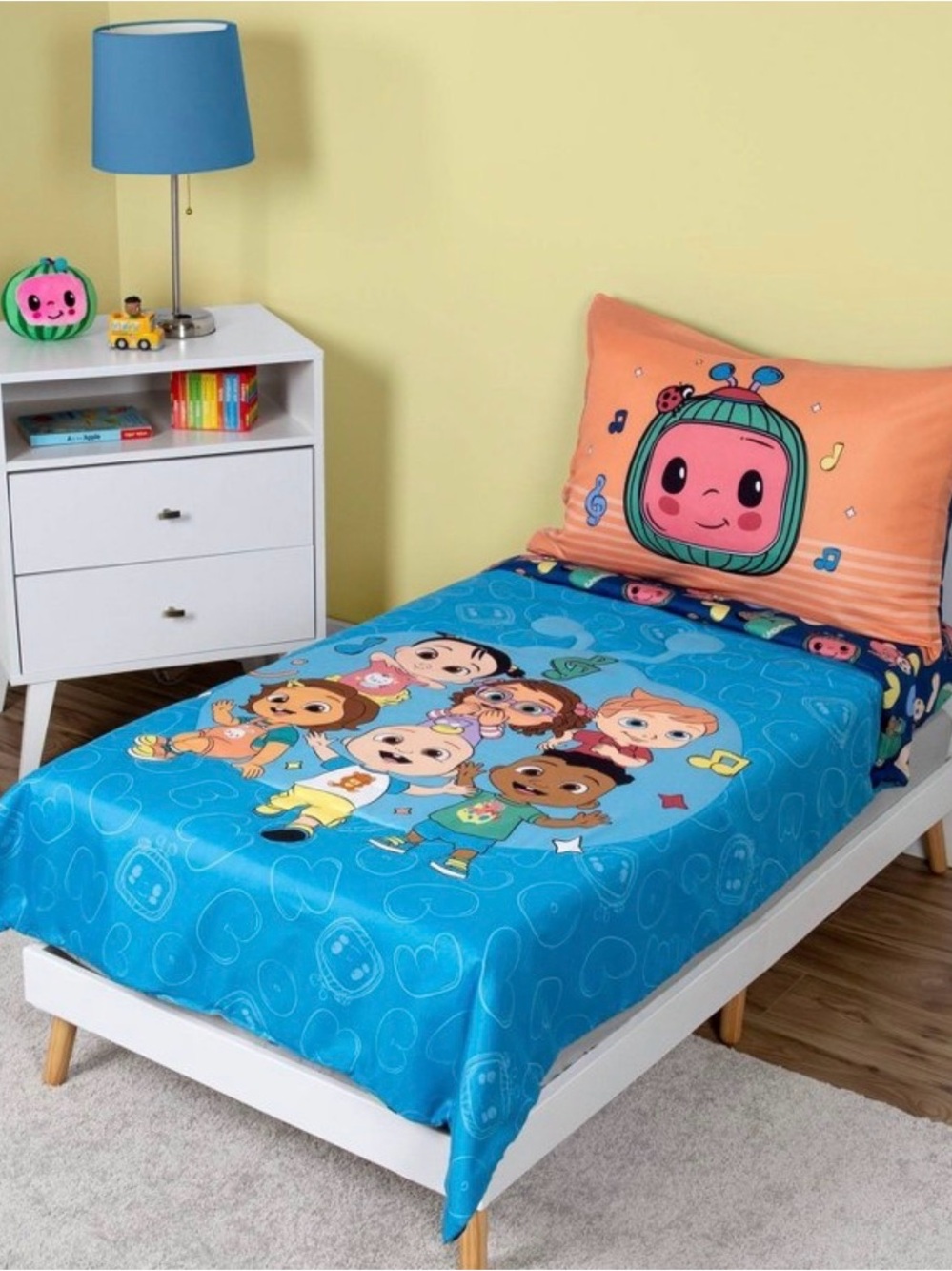 Children's Cartoon Sheet Set - Bright Blue & Peach